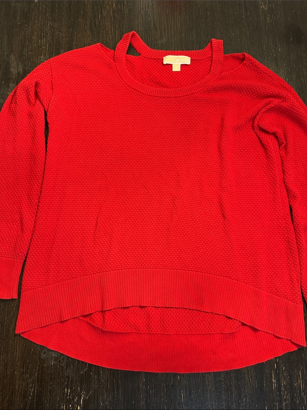 Michael Kors Bright Red Textured Knit Crewneck Sweater